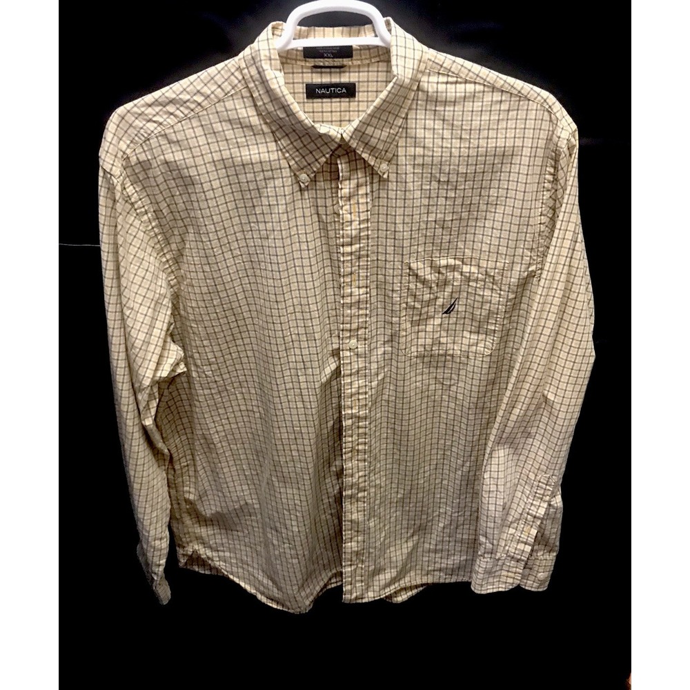 NAUTICA Men's Casual Button-Down Shirt Size 2X Yellow/Blue Checked